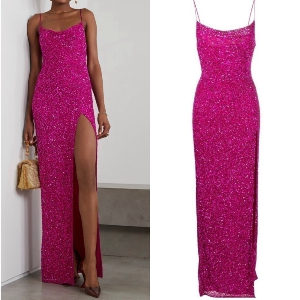 Retrofete Blair sequin gown in dragonfruit NWT